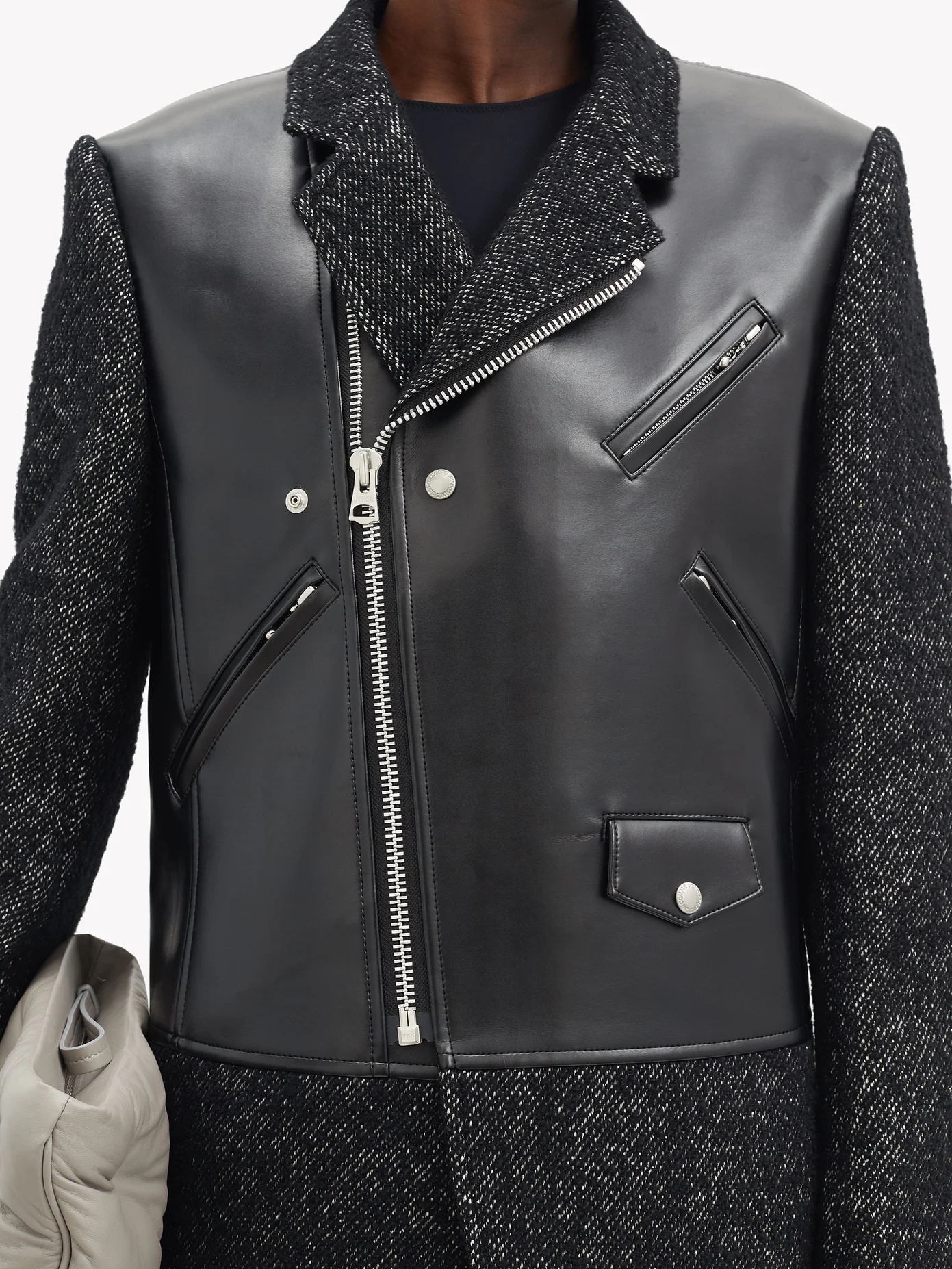 Faux-leather and tweed jacket - 3