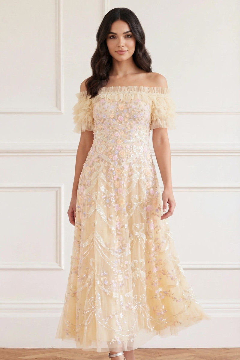 Needle & Thread Ribbon Heart Off-Shoulder Ankle Gown outlook