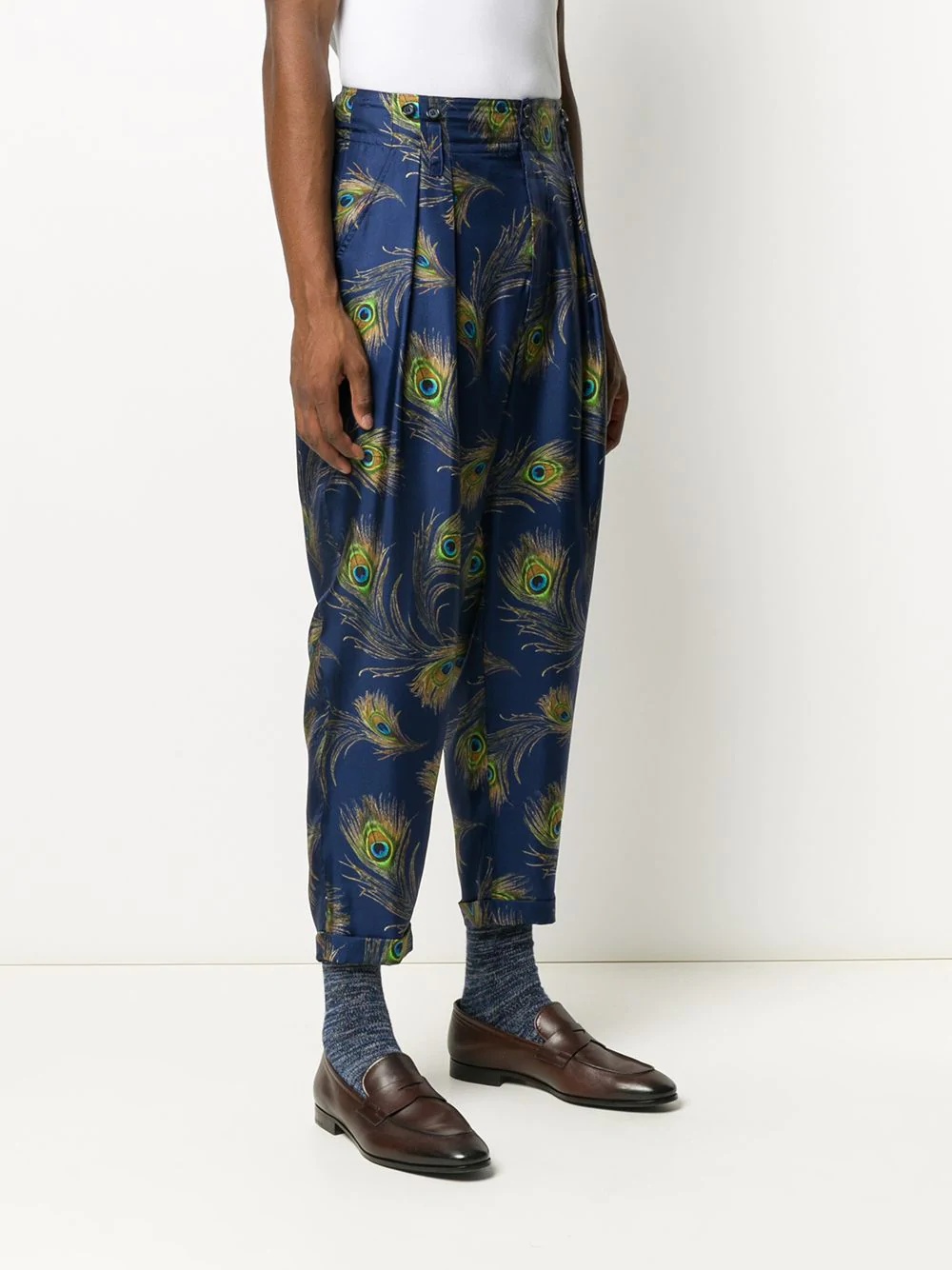 peacock print tailored trousers - 3