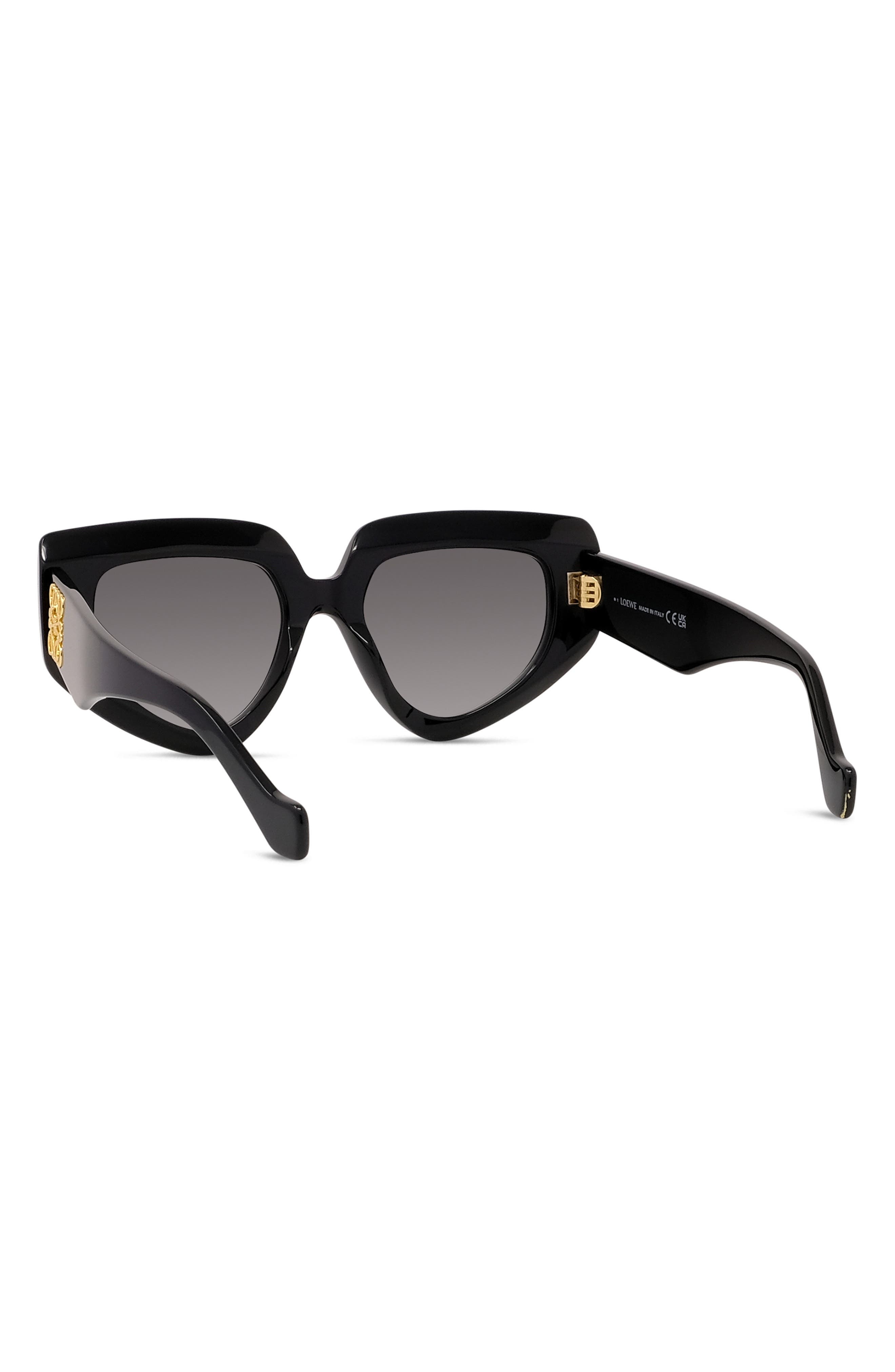 Loewe Anagram 51mm Geometric Sunglasses in Shiny Black /Gradient Smoke at Nordstrom - 4