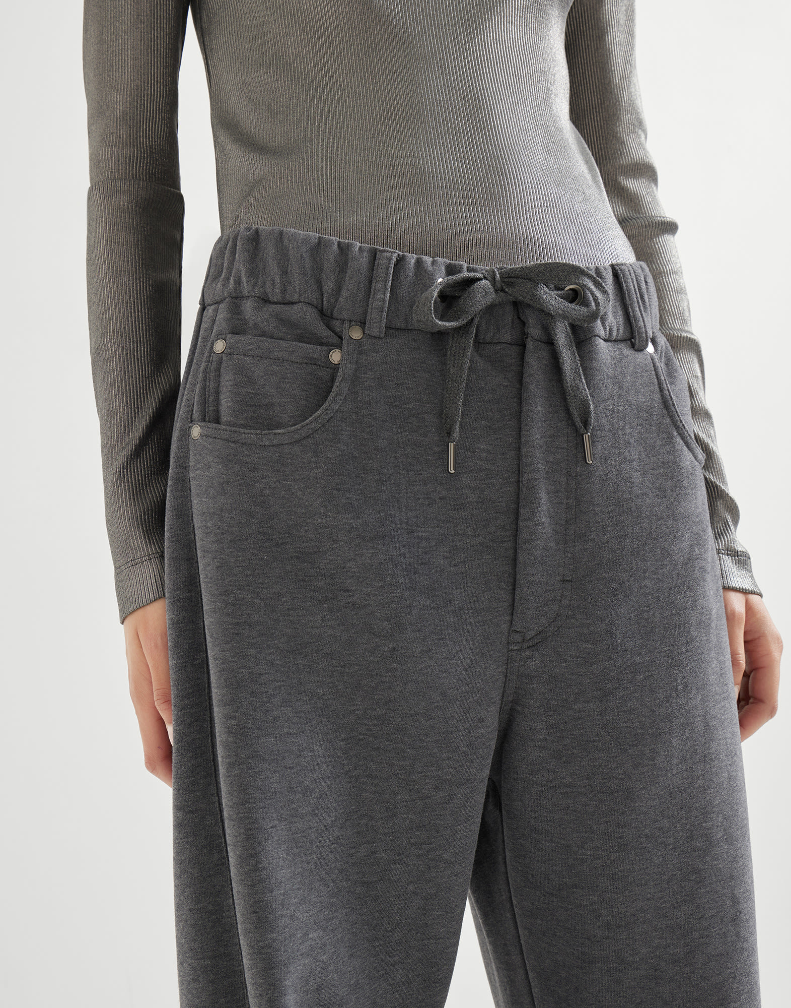 Cotton smooth French terry loose five-pocket trousers - 3