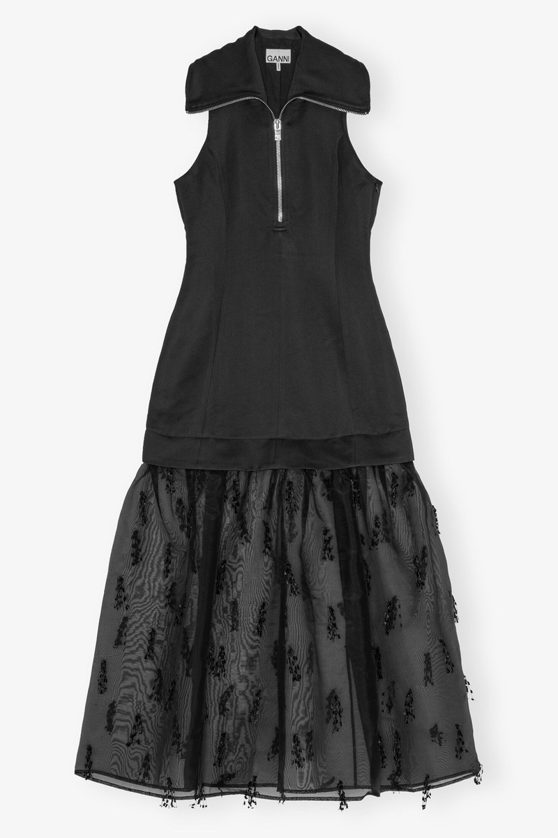 BLACK FRINGED ORGANZA LONG DRESS 1