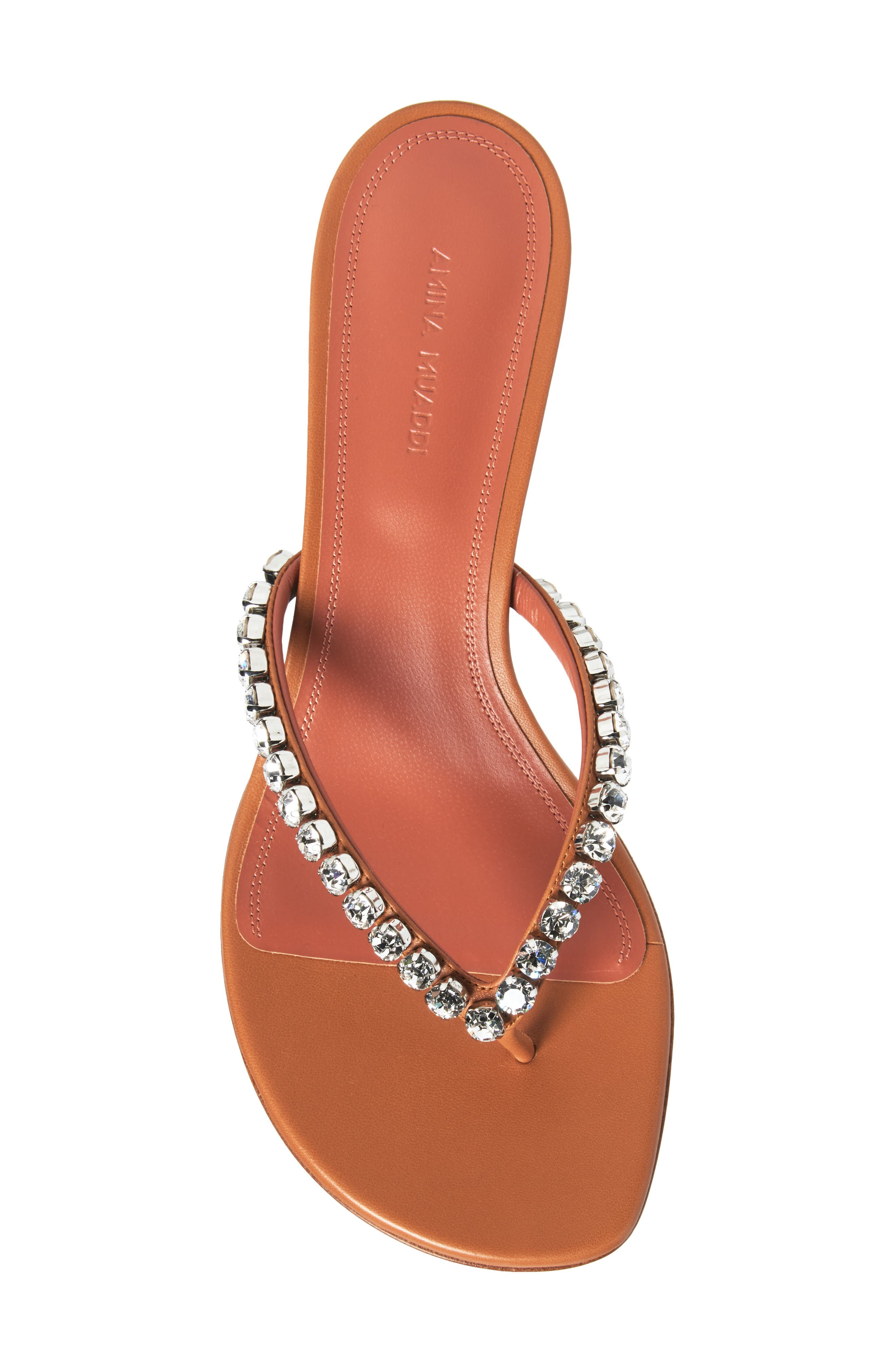 Amina Muaddi Gigi CrystalStrap Kitten Heel Sandal in Nappa Latte/White Crystals at Nordstrom - 5