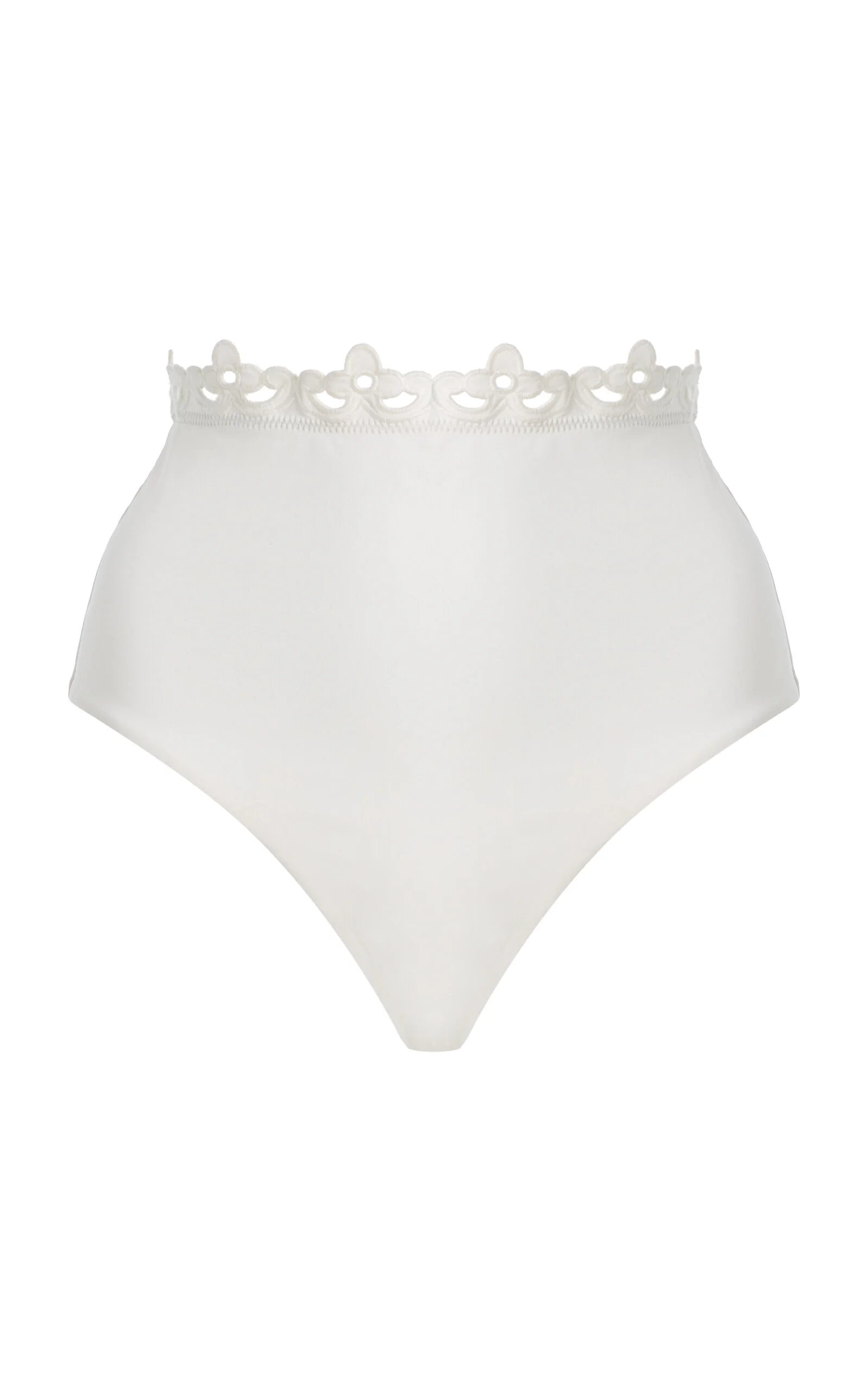 Leila Eyelet High-Waisted Bikini Bottom white - 1