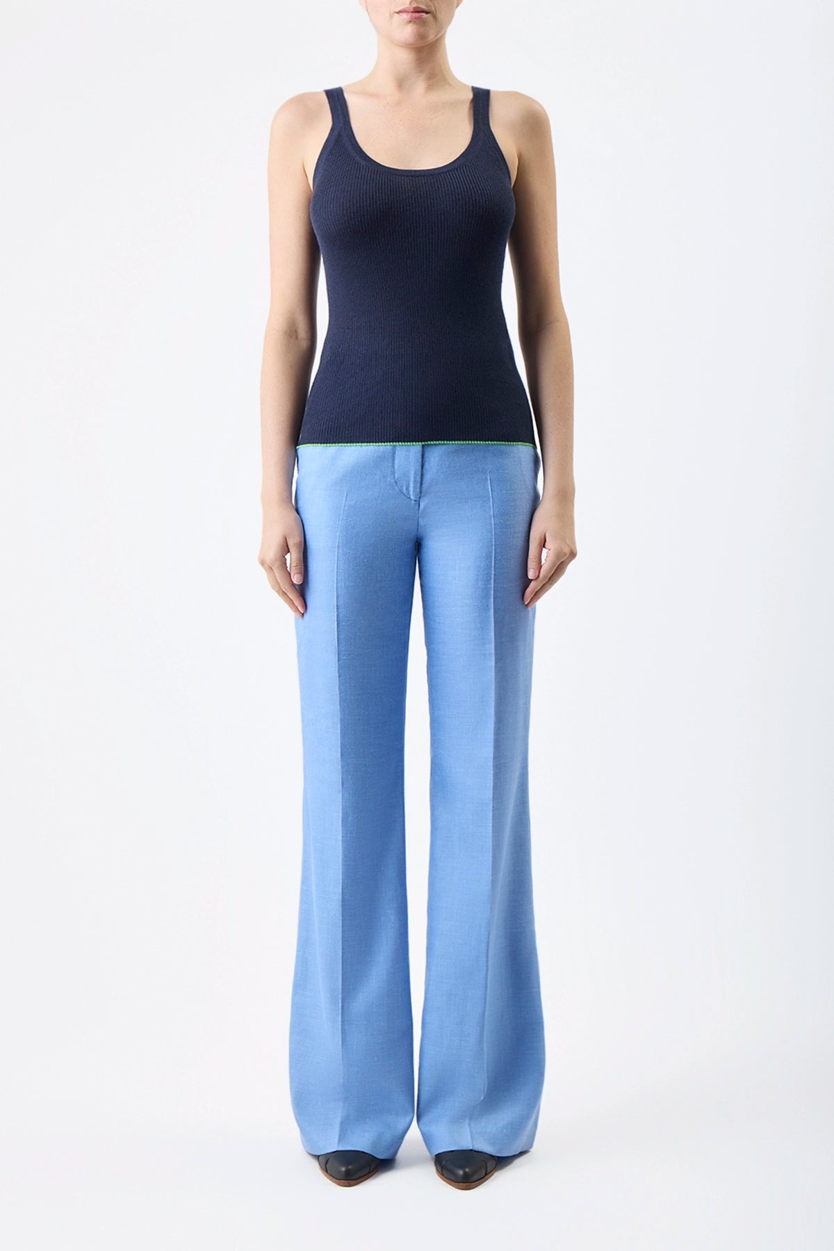 Vesta Pant in Light Blue Silk Wool with Linen - 3