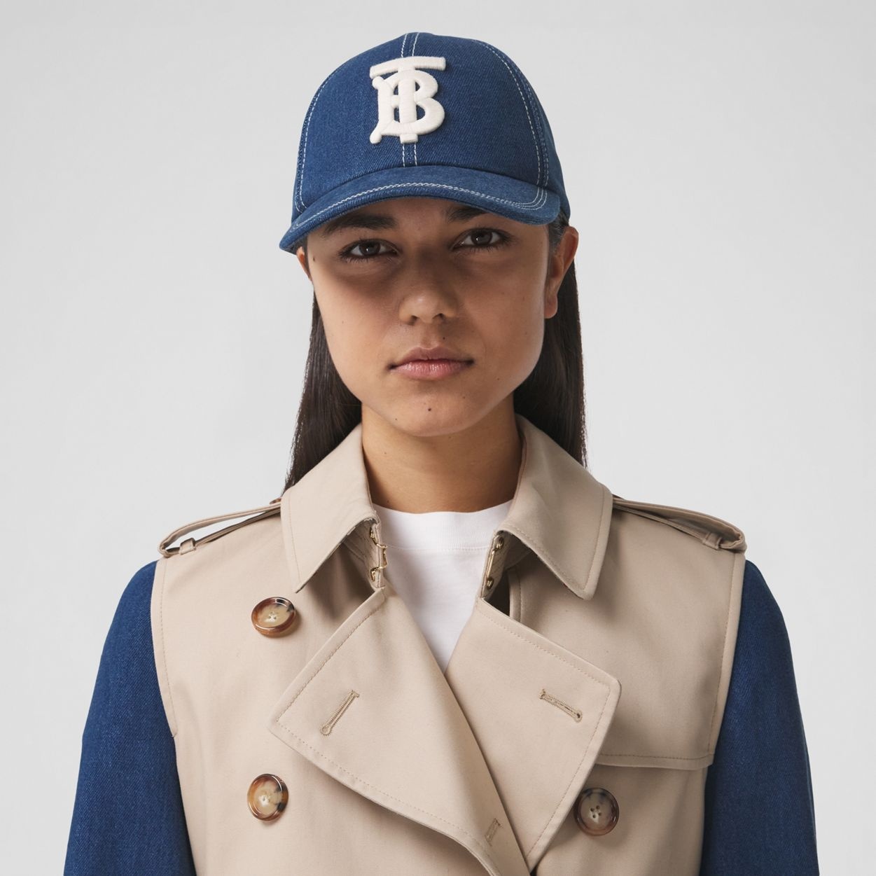 Monogram Motif Topstitched Denim Baseball Cap - 3