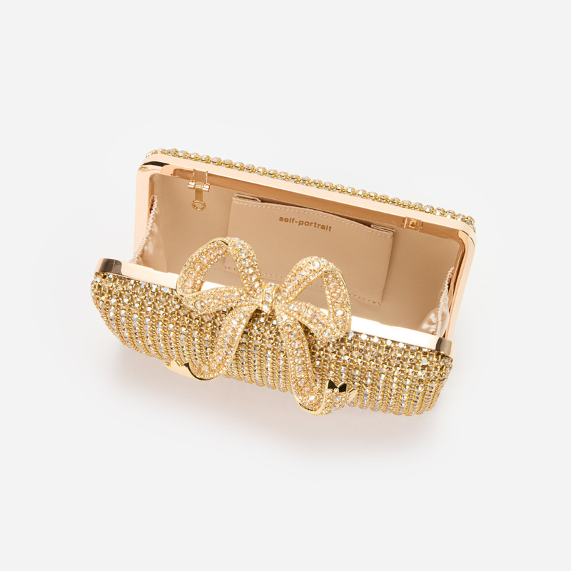 self-portrait Gold Crystal Box Clutch outlook