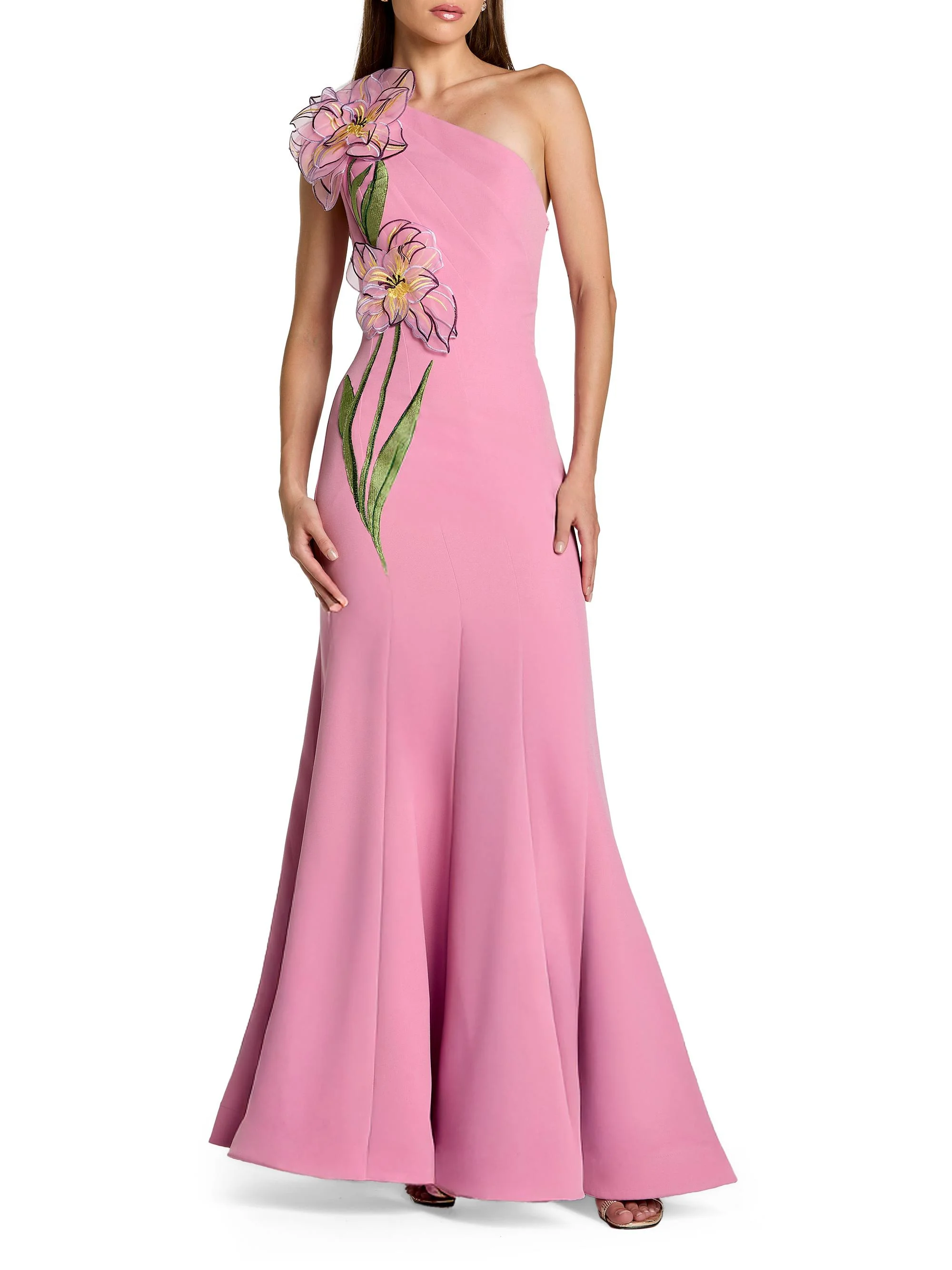 Women's Floral Appliqué One-Shoulder Gown - Orchid - 1