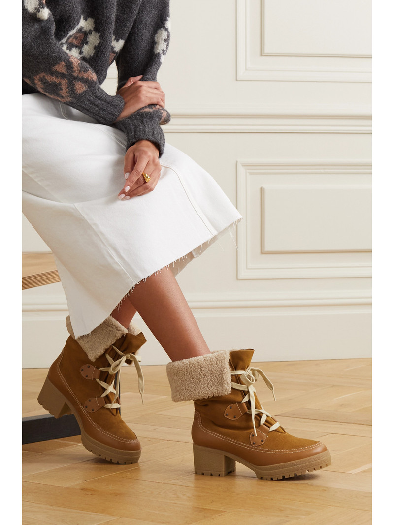 See by Chloé Verena Shearling-trimmed Suede And Leather Ankle Boots outlook