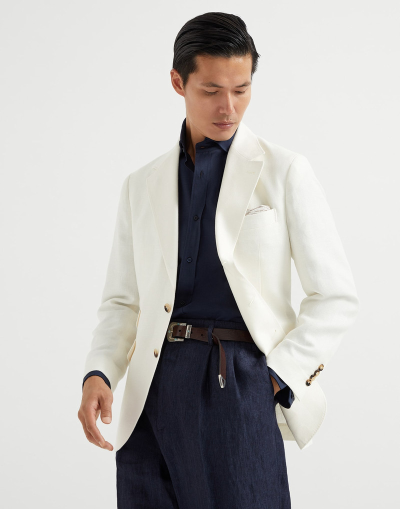 Linen, wool and silk diagonal deconstructed Cavallo blazer 4