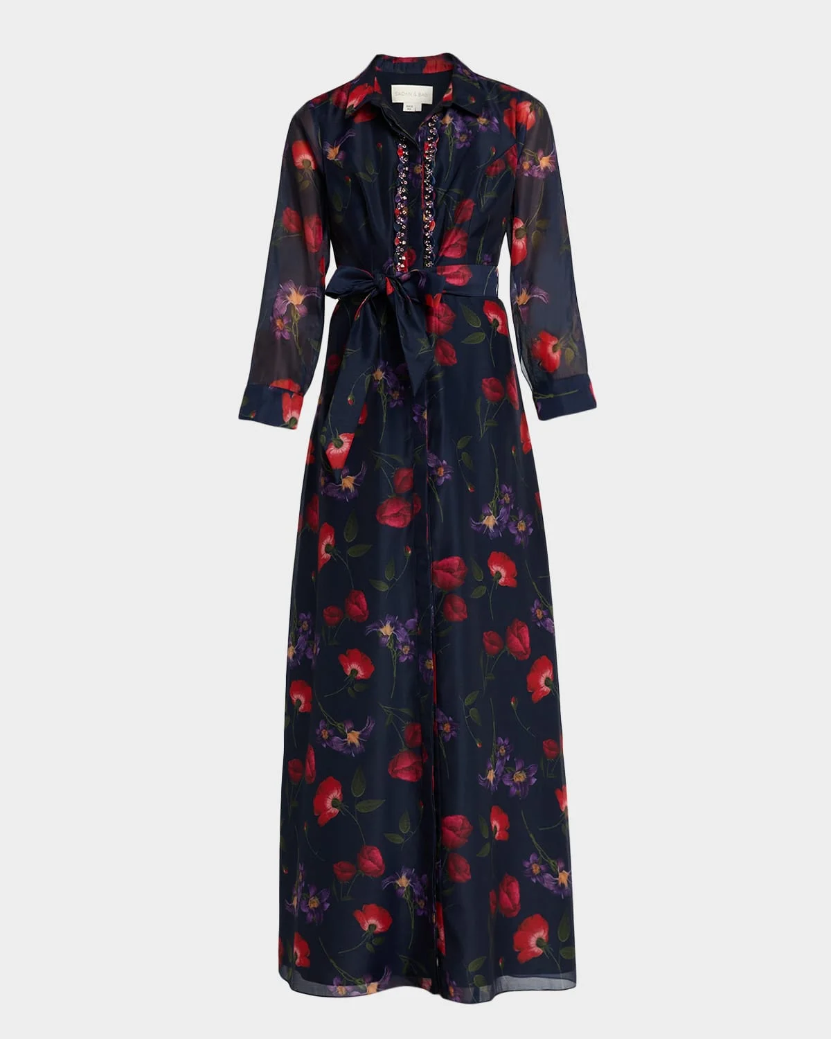 Addison Floral-Print Chiffon Shirt Gown - 1
