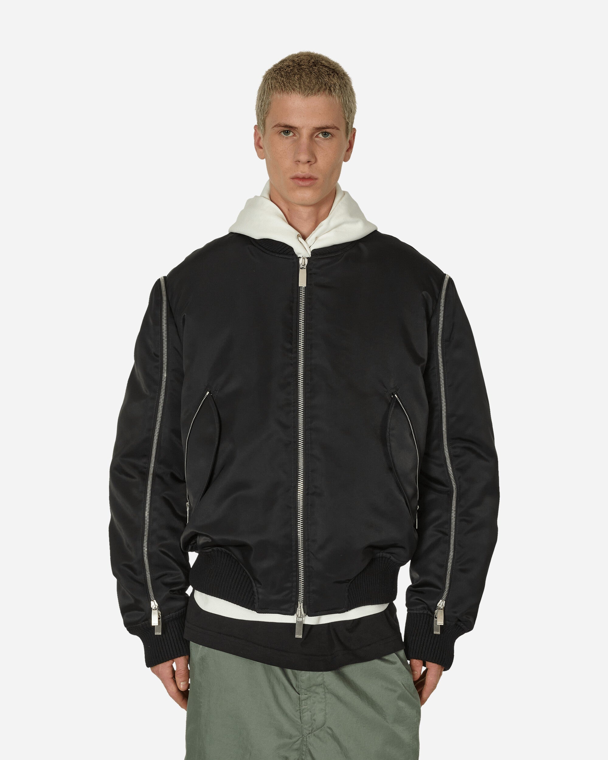 Arrow Embroidered Zip Bomber Jacket Black - 1