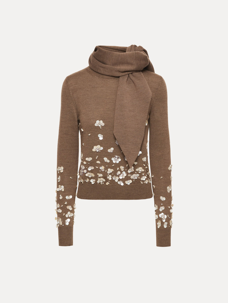 MOTHER OF PEARL EMBROIDERED PULLOVER WITH SCARF 1
