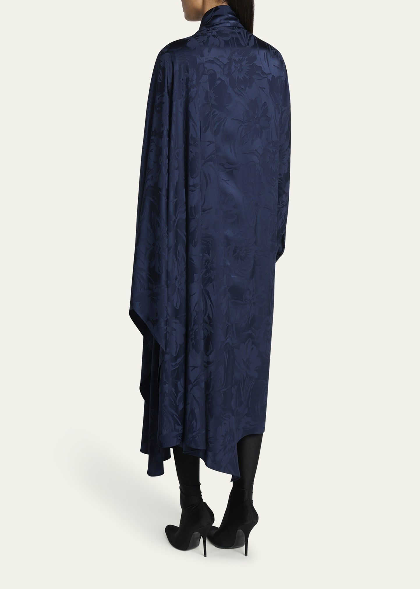 Floral Jacquard Long-Sleeve Maxi Scarf Dress - 3