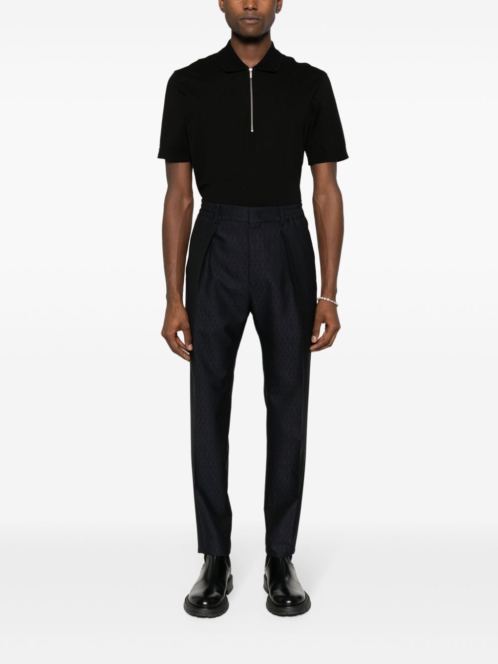 FF-jacquard tapered wool trousers - 2
