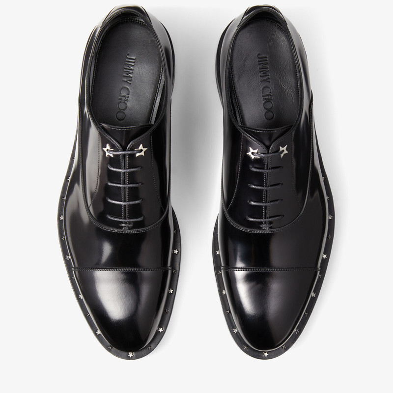 Finnion
Black Brush-Off Leather Oxford Shoes with Star Studs 4