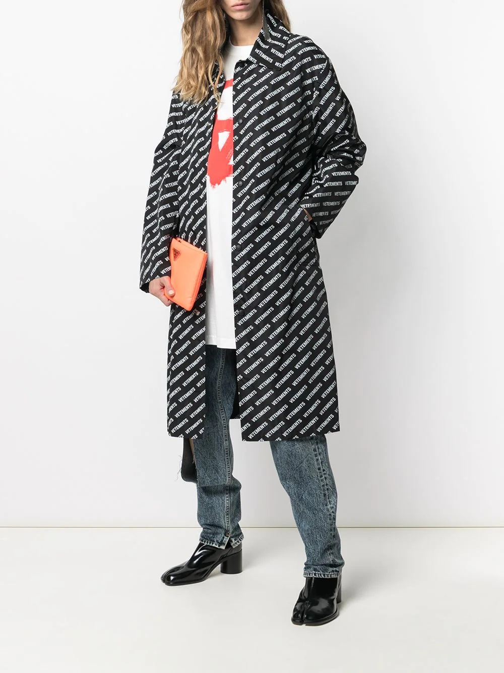 logo print duster coat - 3