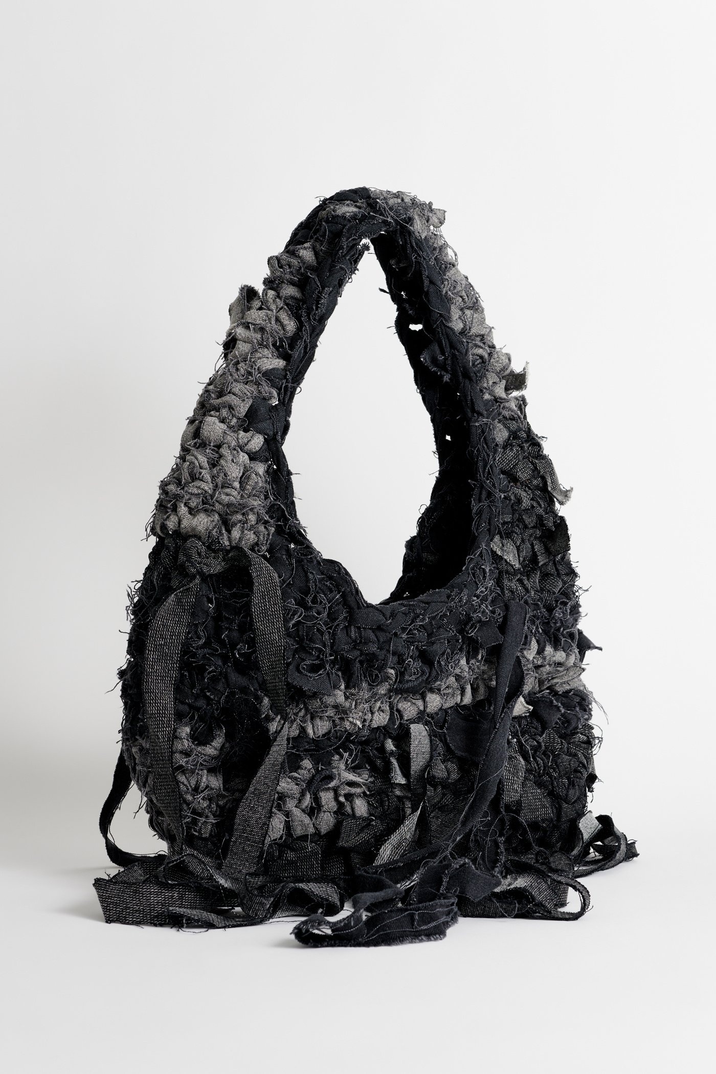 Crochet Crossbody Bag Overdyed Black Chain Twill - 5