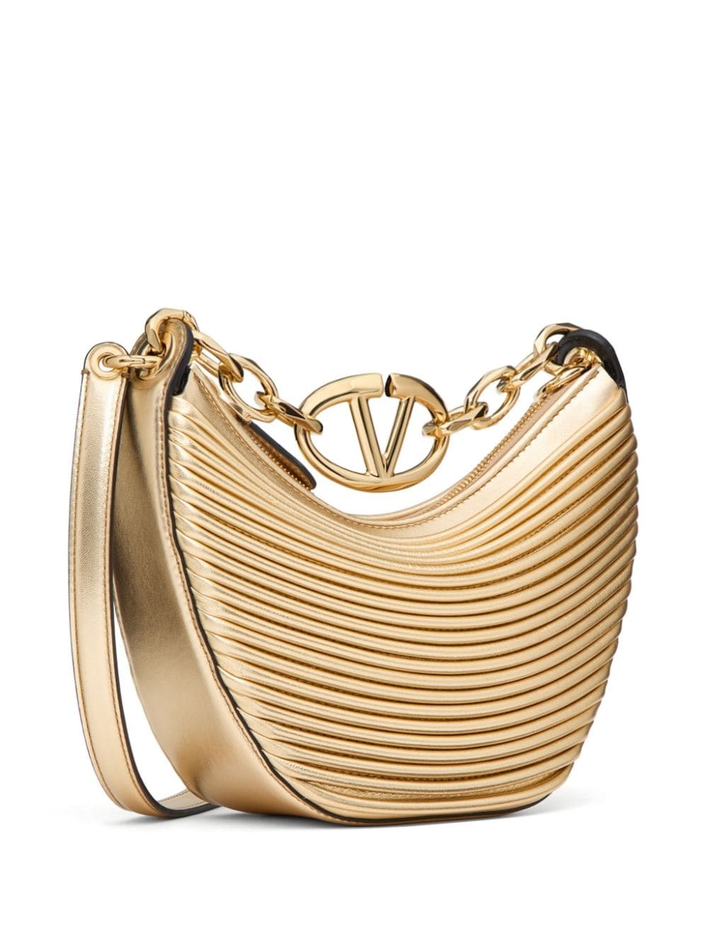 VLogo metallic leather shoulder bag - 4