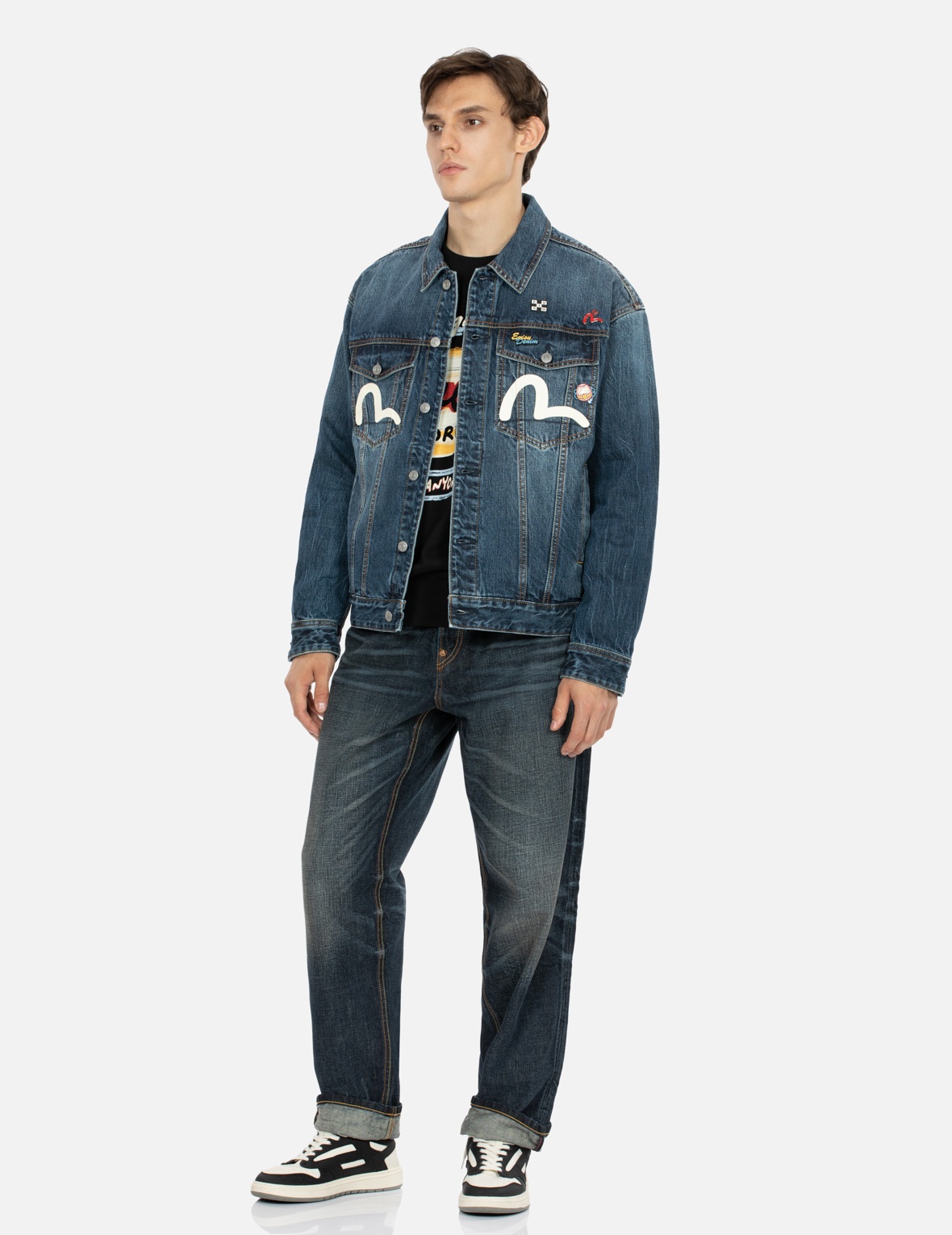 INARI MASK PRINT LOOSE FIT DENIM JACKET WITH METAL PINS - 4