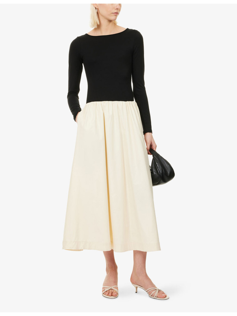 Reformation Abel Contrast-Skirt Cotton-Blend Midi Dress outlook