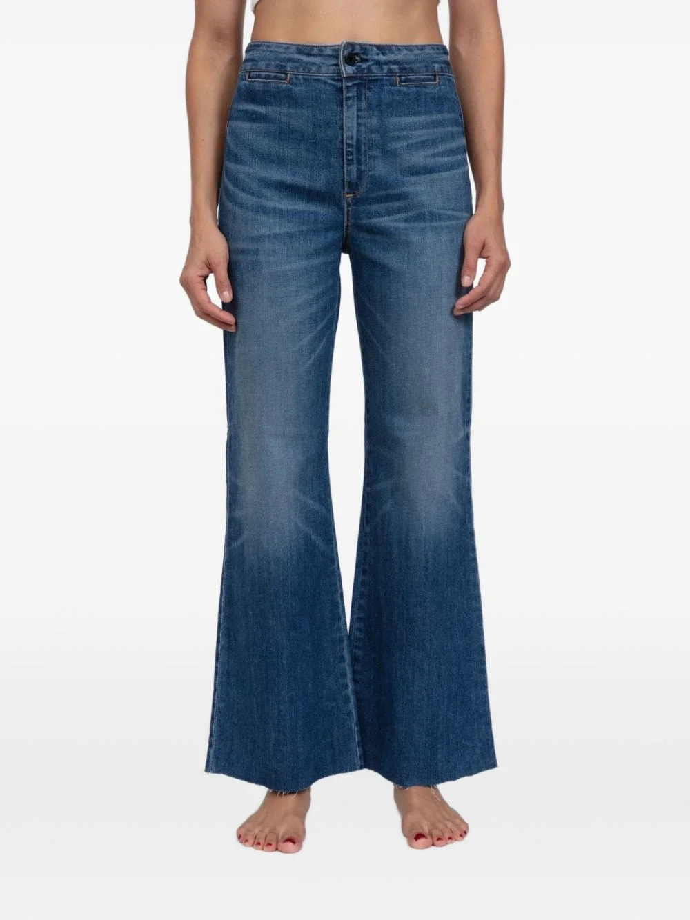 whiskered raw-hem jeans - 1