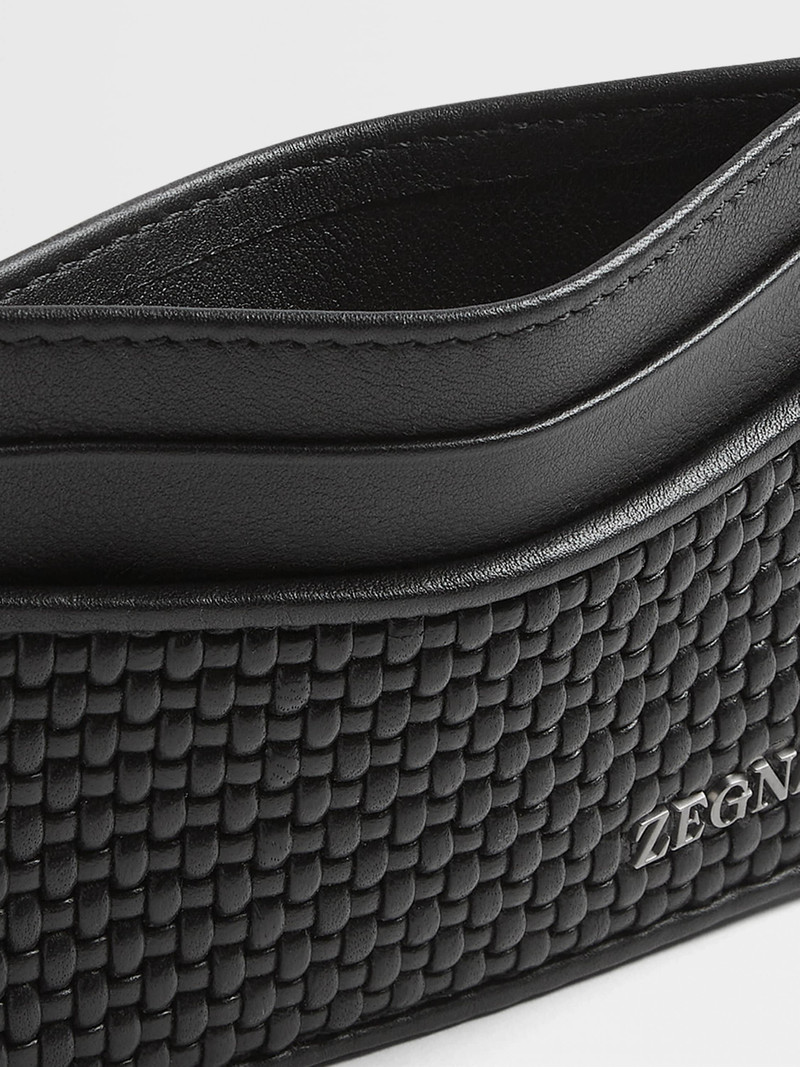 ZEGNA BLACK PELLETESSUTA™ LEATHER CARD CASE outlook
