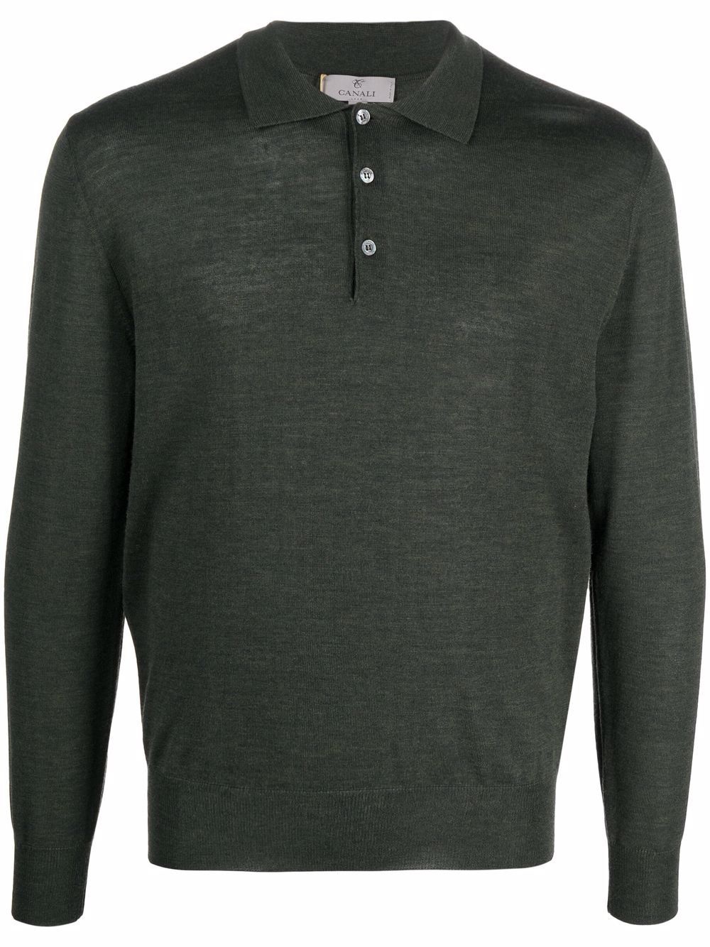 long-sleeved merino polo shirt - 1