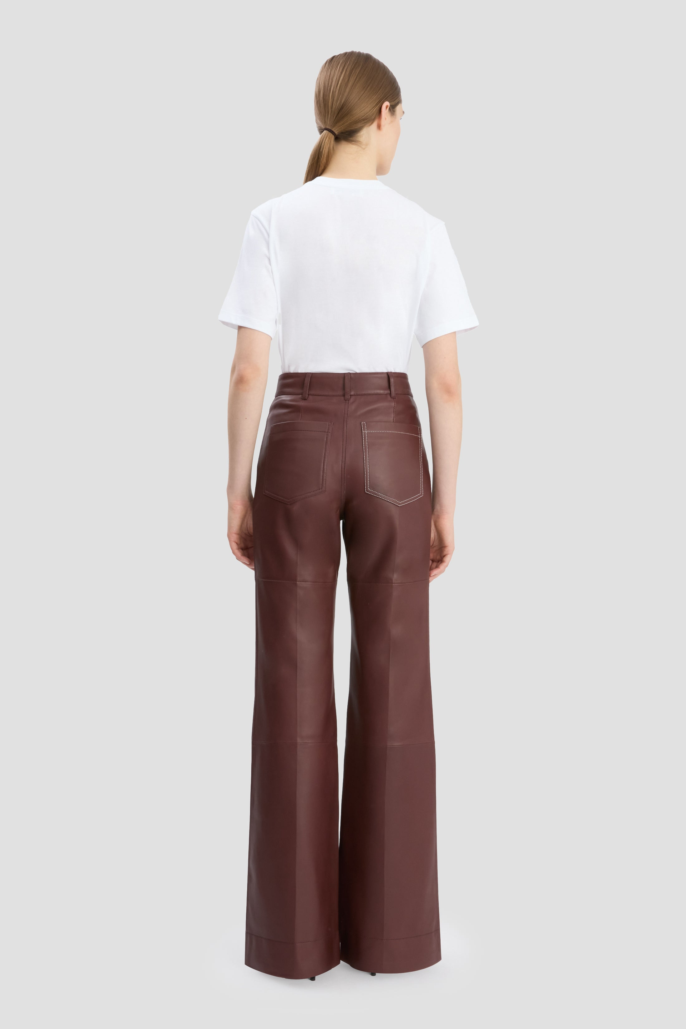 Leather Alina Trouser In Soft Burgundy Leather - 5