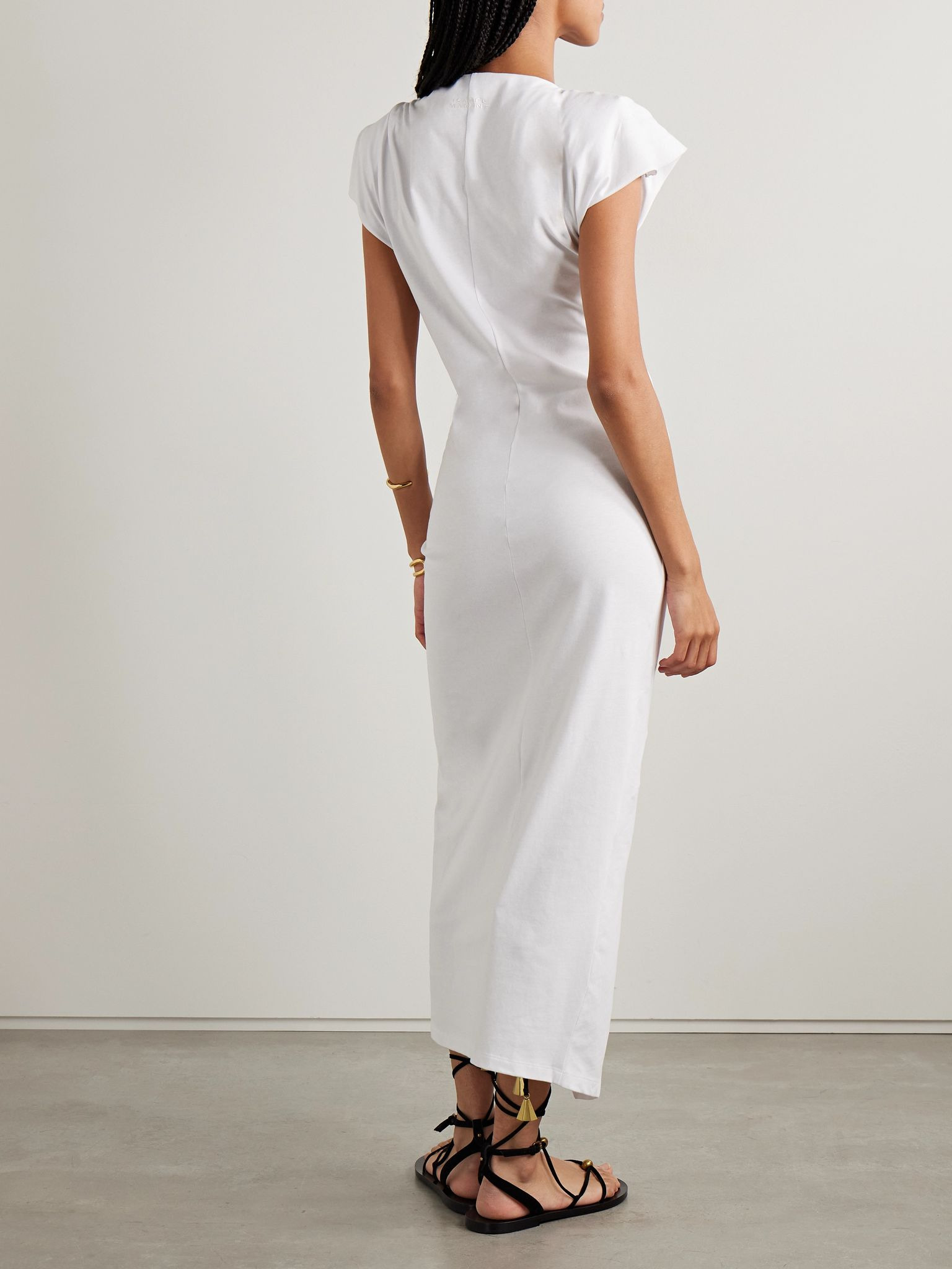 Nadela asymmetric gathered cotton-jersey maxi dress White - 3