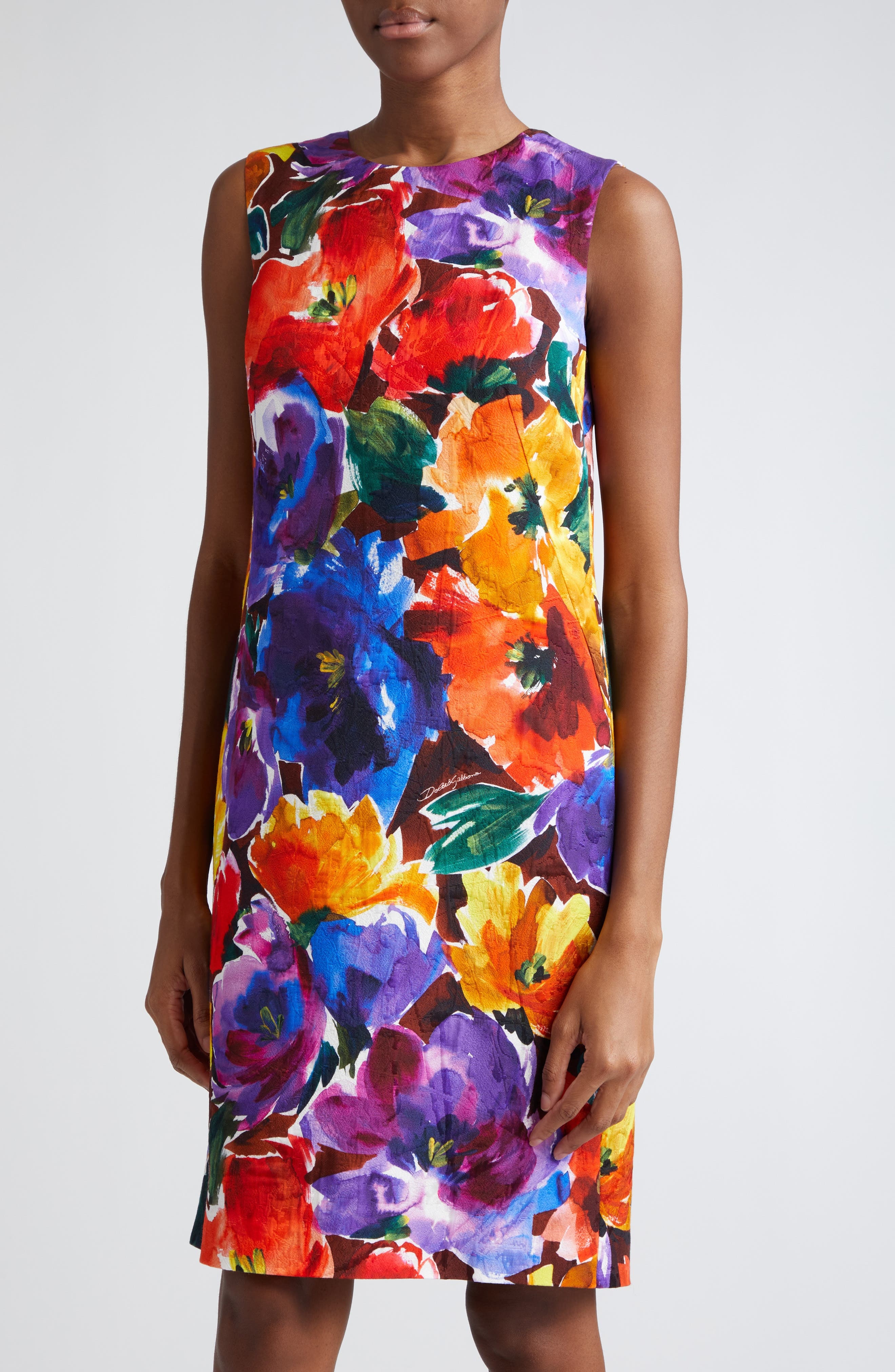 Abstract Floral Print Sleeveless Sheath Dress in Hm4Yefiori Astr. f.marrone - 4
