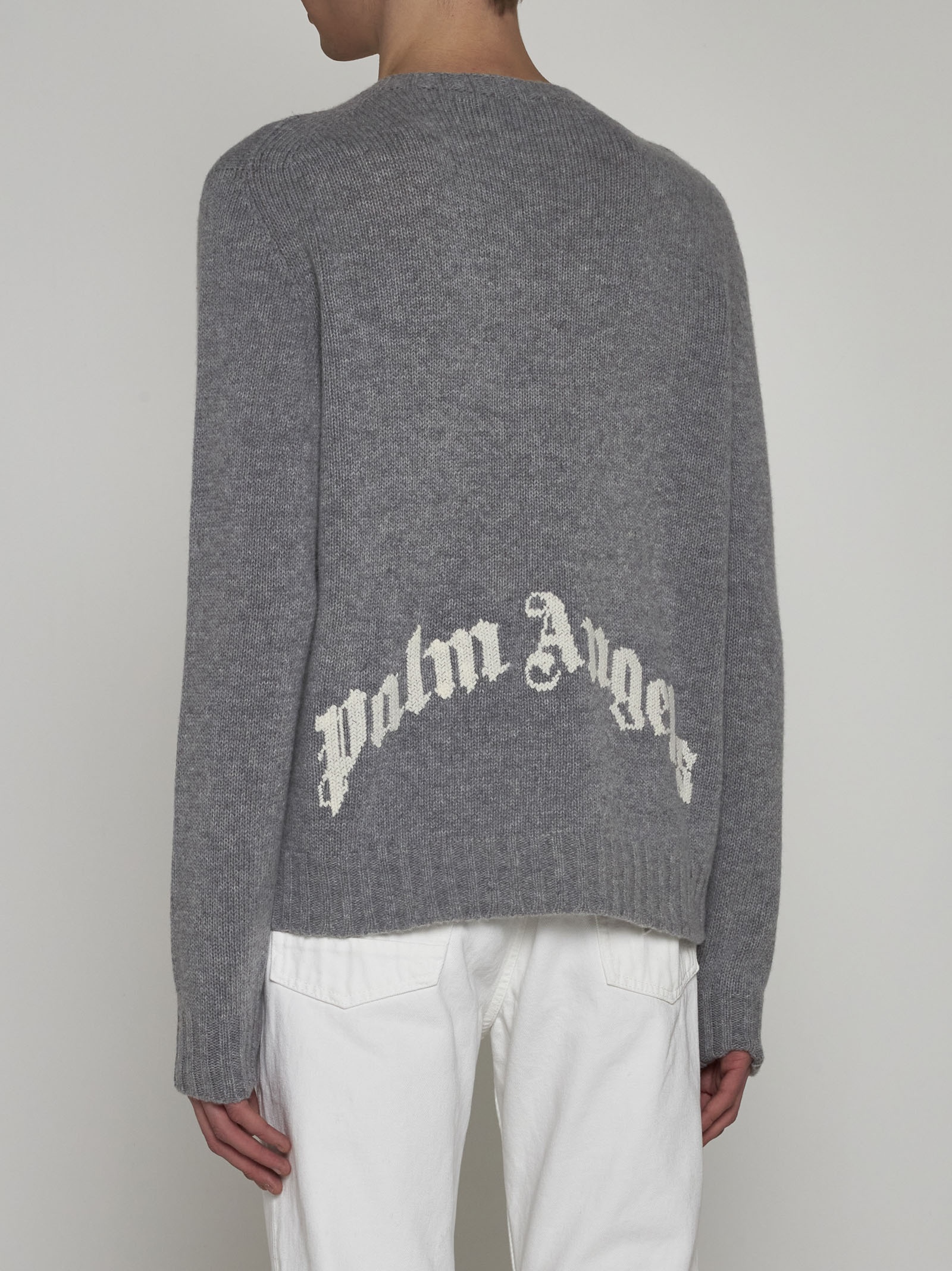 Curved logo wool-blend sweater - 4