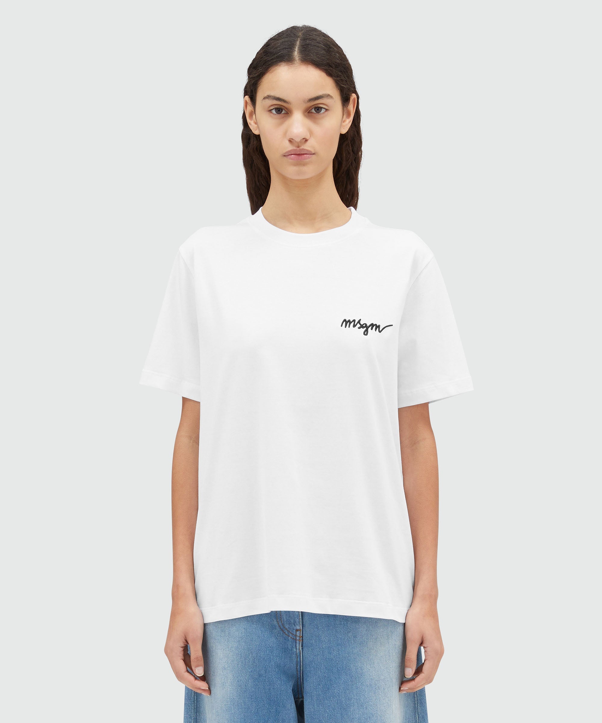 Round neck cotton T-shirt with embroidered logo - 2