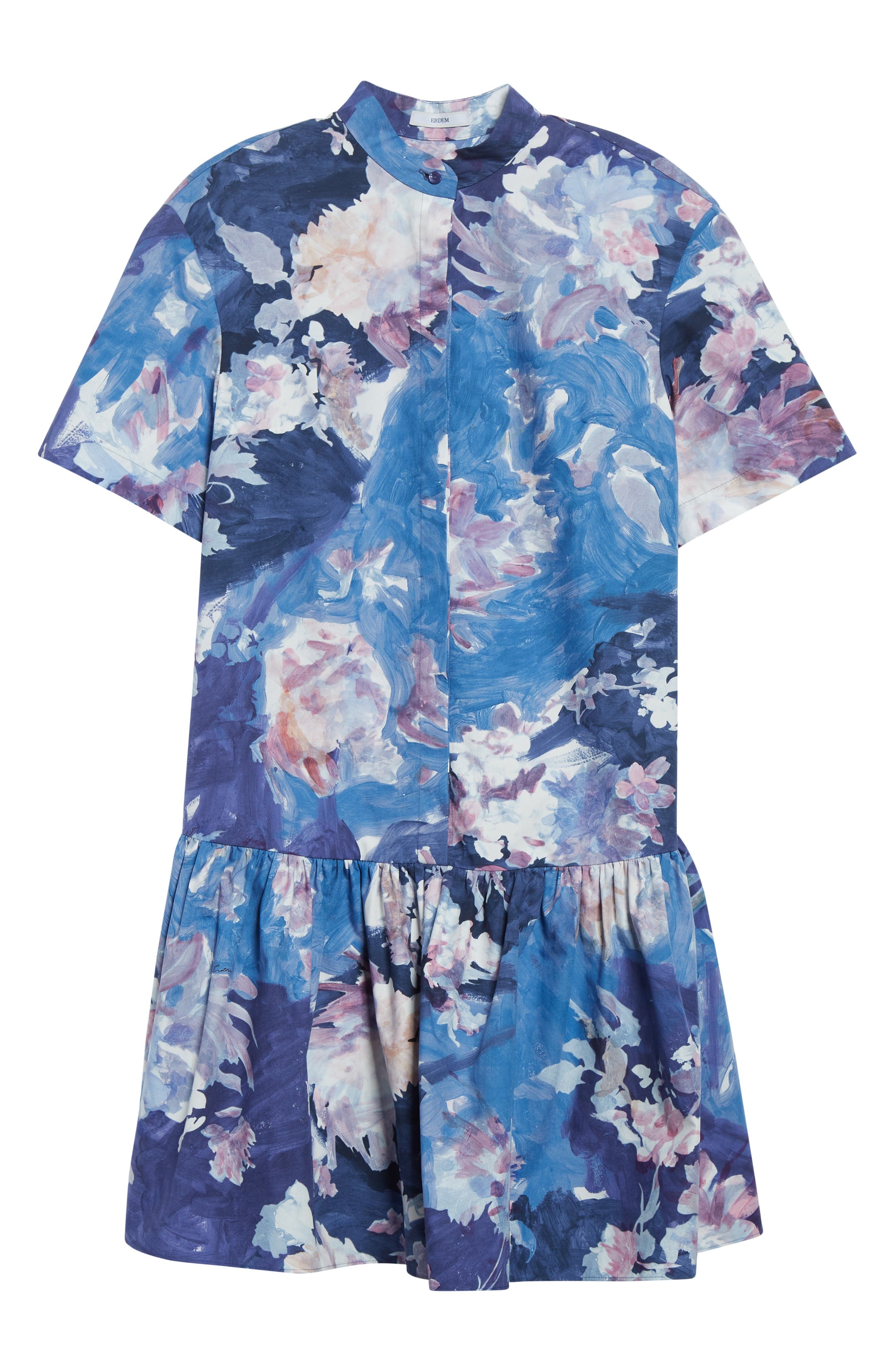 Erdem Short Sleeve Cotton Poplin Mini Shirtdress in Artist Garden Pale Cobalt at Nordstrom - 5
