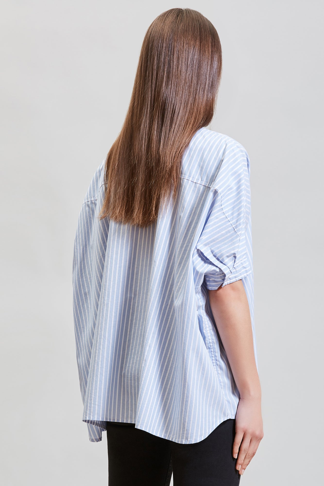 OVERSIZED BOXY BUTTON UP SHIRT - LT BLUE WIDE STRIPE | R13 - 5