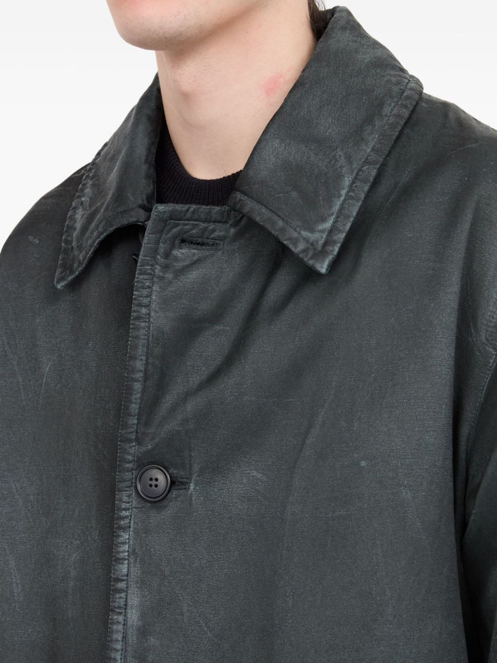 waxed button-up coat - 7
