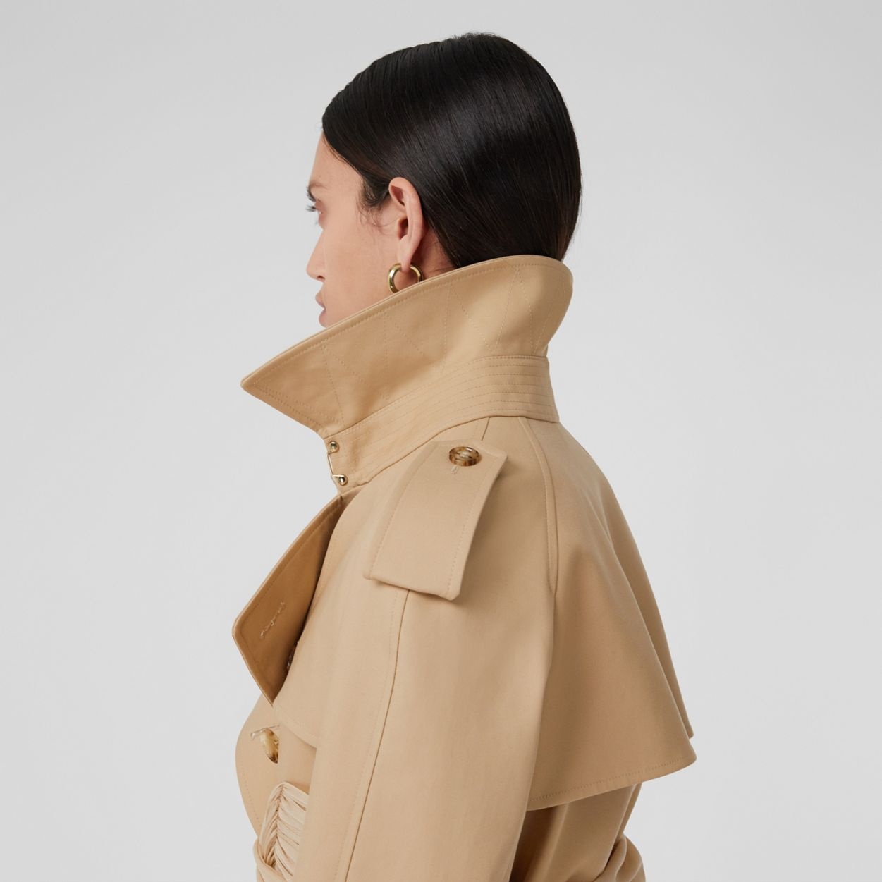 Jersey Sash Detail Cotton Gabardine Trench Coat - 5