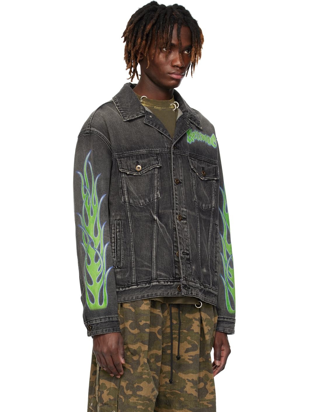 Black Blaze Logo Denim Jacket - 2