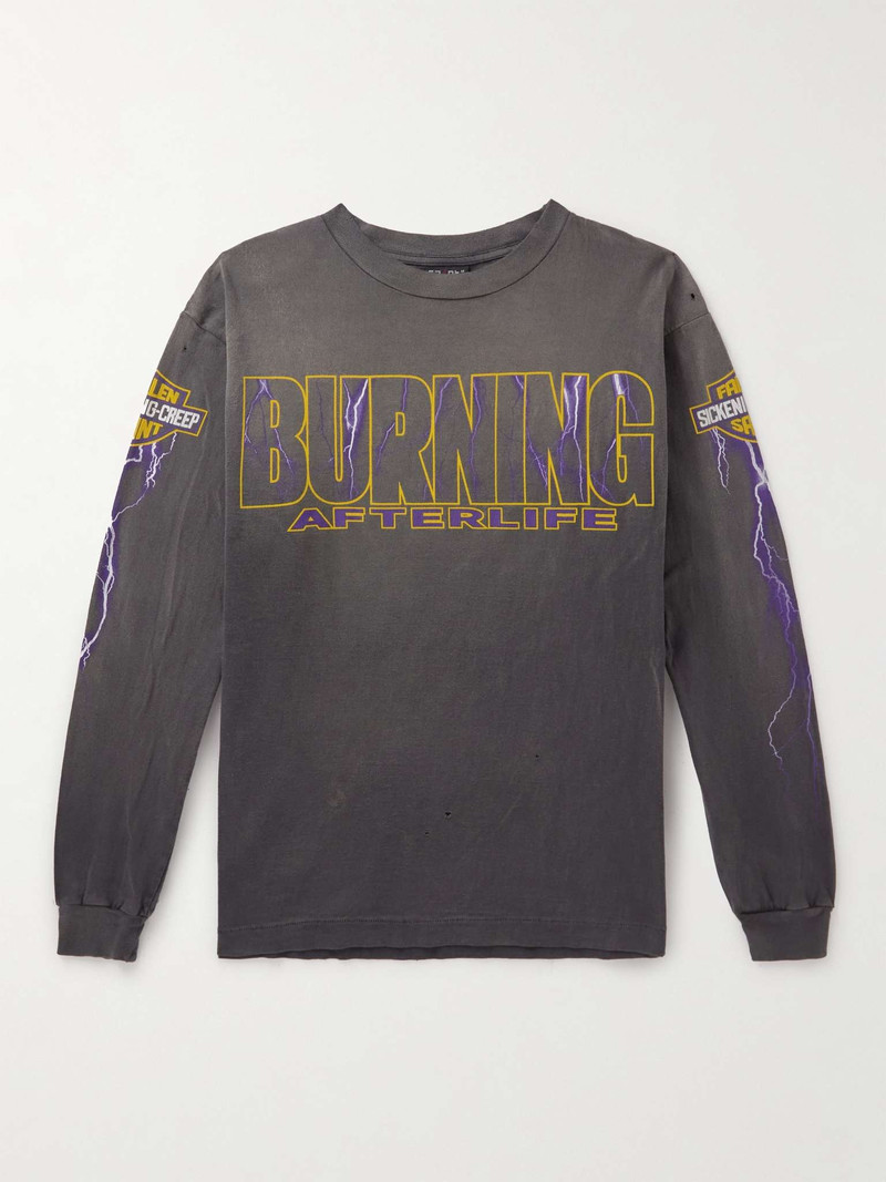 Printed Distressed Cotton-Jersey T-Shirt - 1