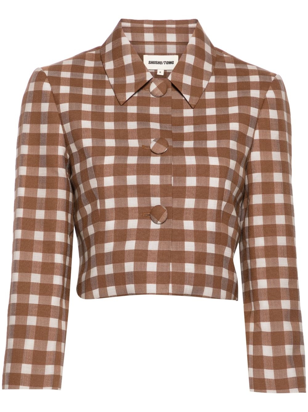 checked cropped jacket - 1
