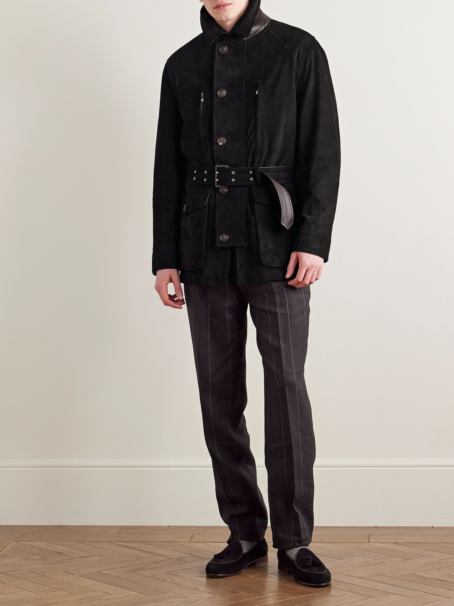 Belted Suede Field Jacket Black - 2