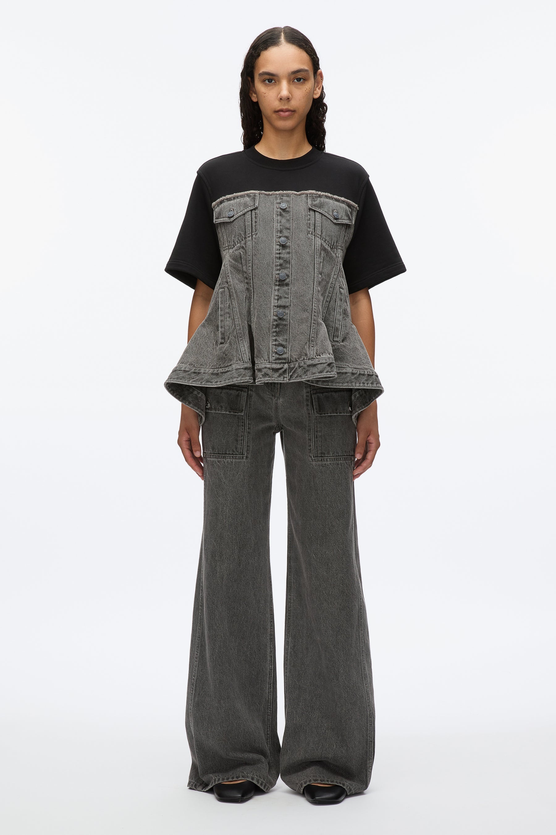 Flounce Hem Hybrid Denim Top - 2