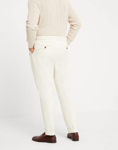 Brunello Cucinelli Garment-dyed tailor fit trousers in twisted cotton gabardine with double pleats and waist tabs outlook