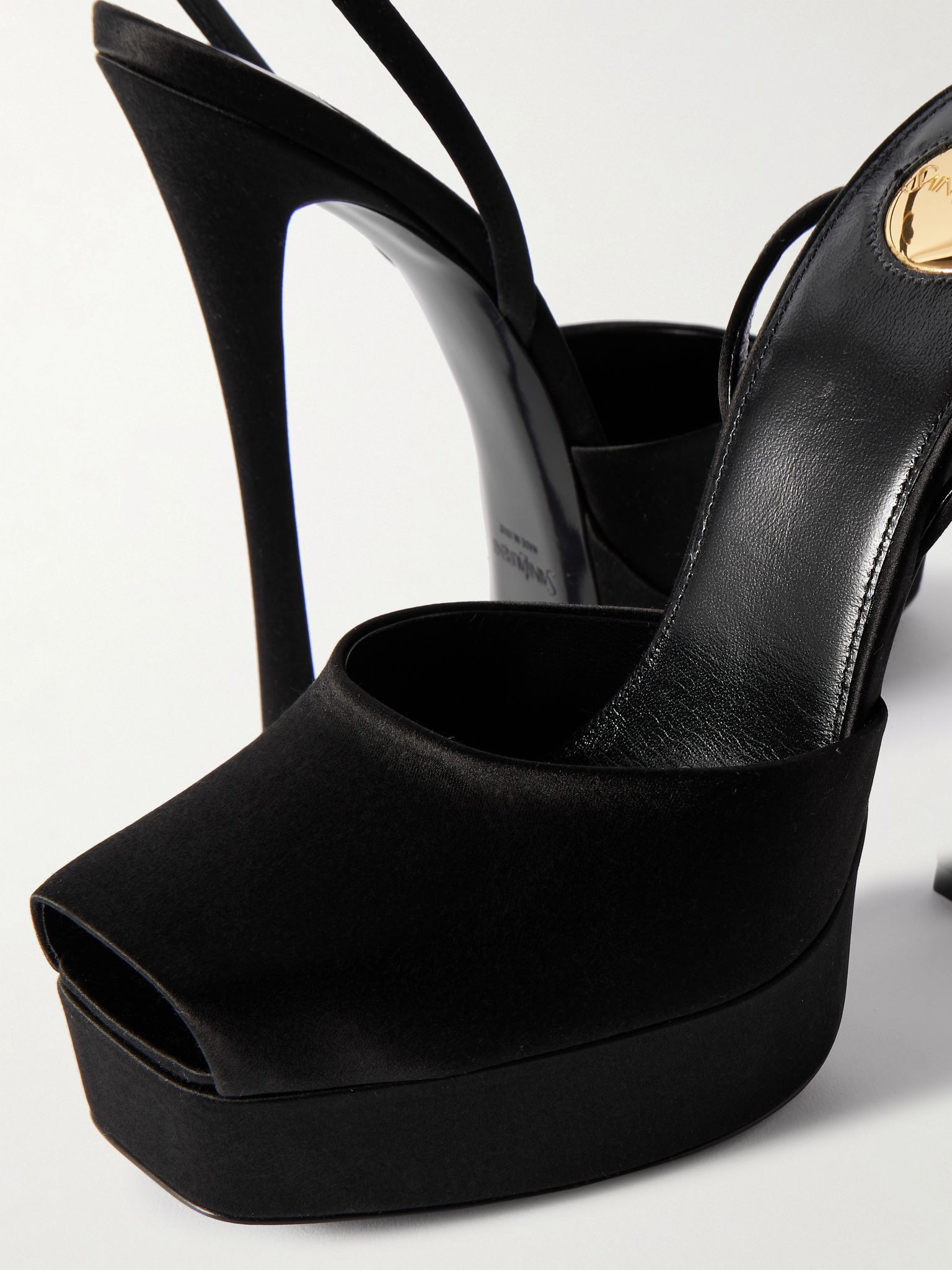 La Scandale leather-trimmed satin mules Black - 4