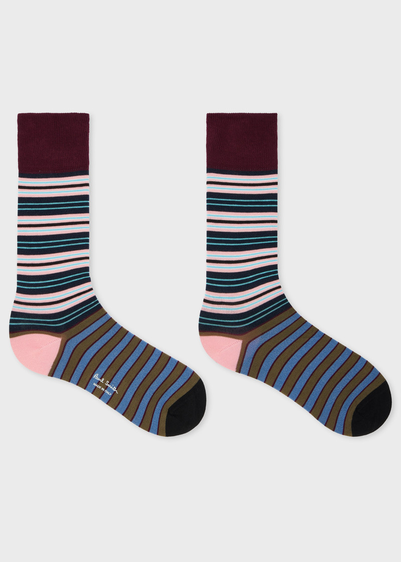 Paul Smith Navy and Green Mixed Stripe Socks outlook