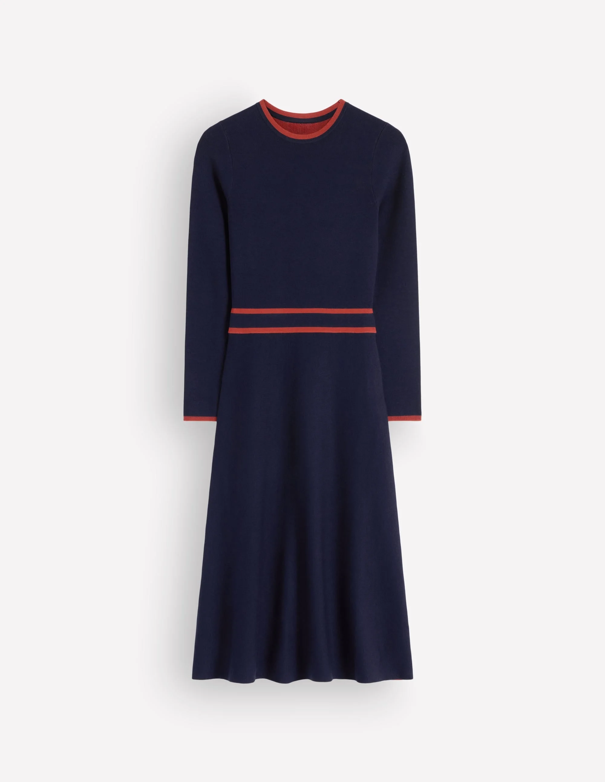 Contrast Tipped Knitted Dress-Navy - 1