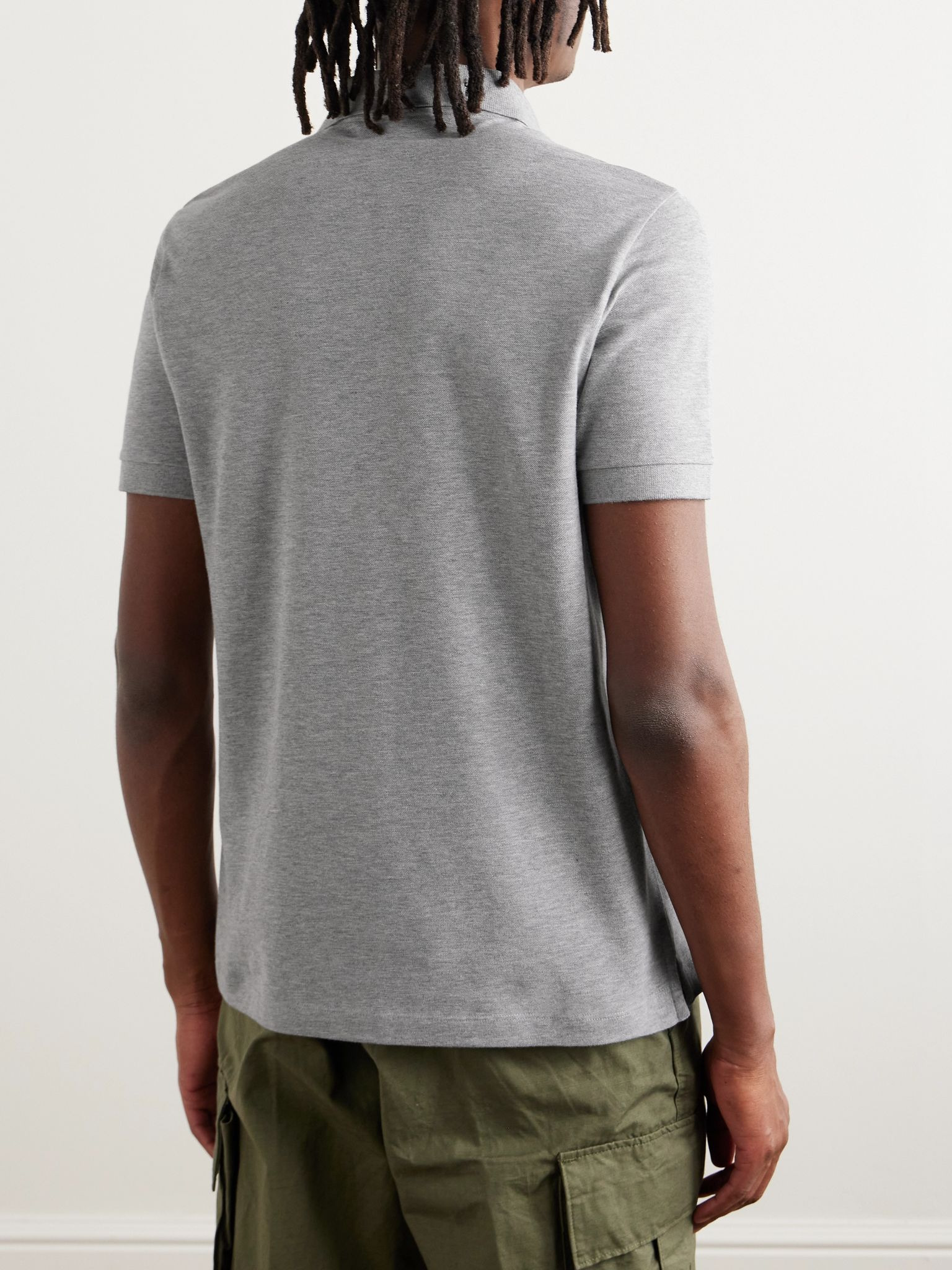 Logo-Appliquéd Cotton-Blend Piqué Polo Shirt Gray - 3