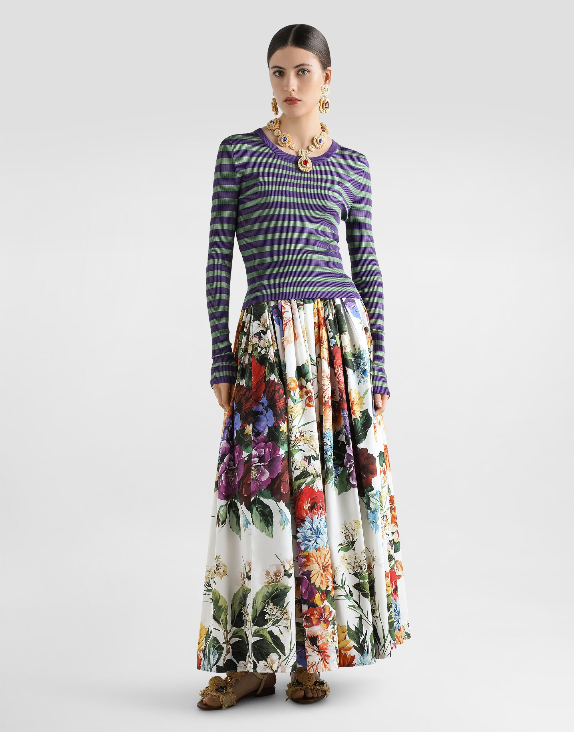 Bouquet flower-print wide skirt - 2
