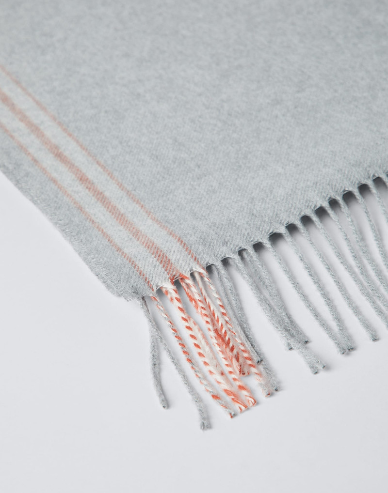 Brunello Cucinelli Silk scarf with striped edge and long fringe outlook