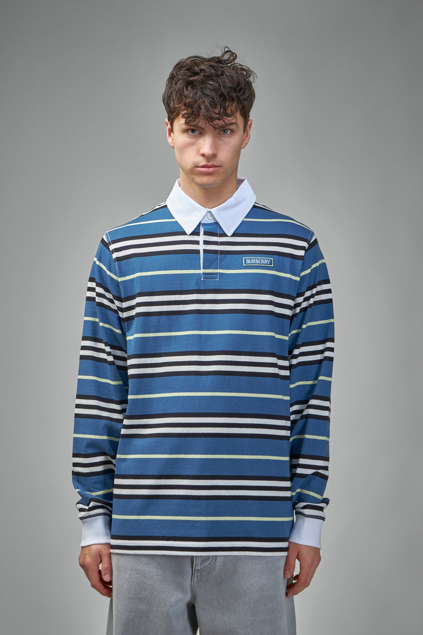 Long-sleeve Striped Cotton Polo Shirt - 1